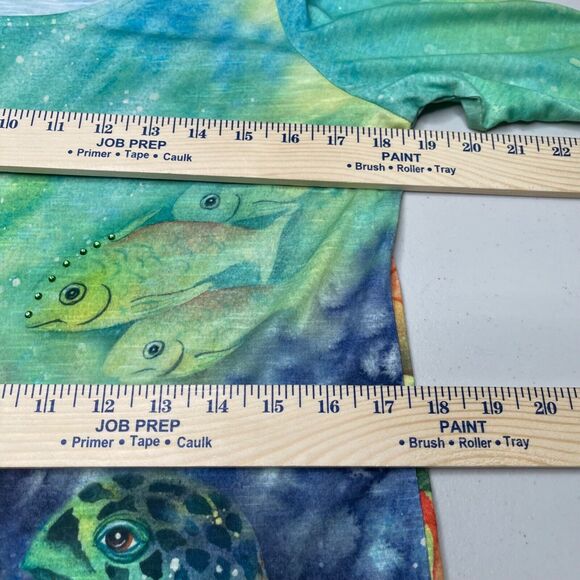 Coral Bay Tee Womens Small Colorful Turtle Fish Rhinestones 3/4 Sleeves - Picture 6 of 14
